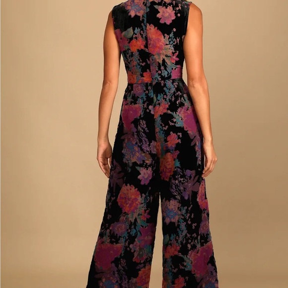Lulus Moody Vibes Black Burnout Velvet Floral Print Wide Leg Jumpsuit - Picture 3 of 4